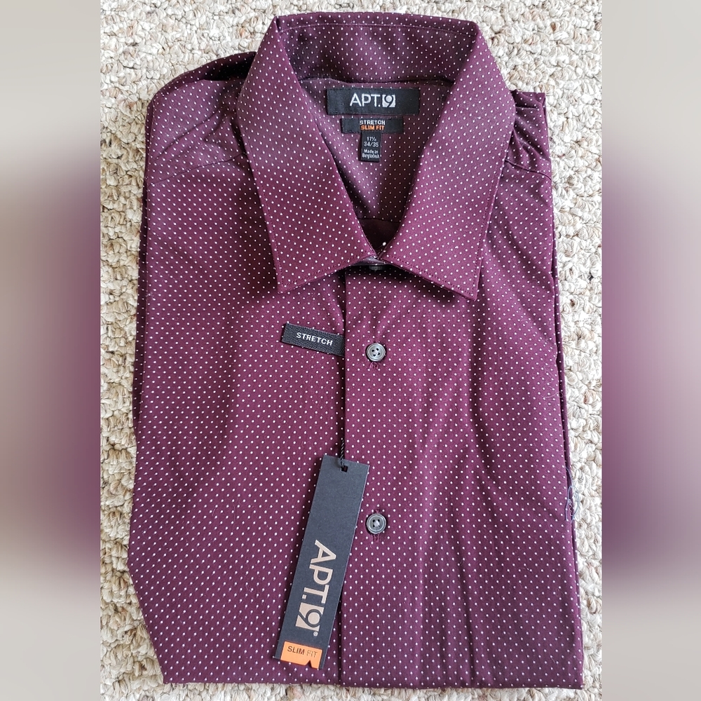 Apt. 9 Slim Fit Stretch Button-Down Dress Shirt Men Poet Purple 17.5-34/35